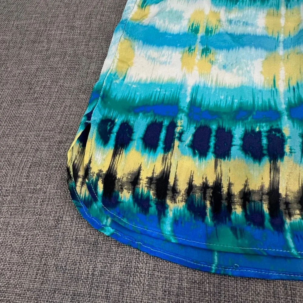 Banana Republic Silk Skirt Pullover Elastic Waist Sz 14 Yellow Blue White Pocket